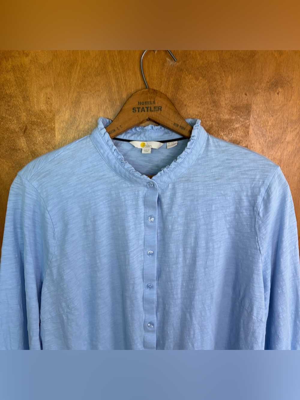 Boden Light Blue High Neck Ruffle Collar Long Sleeve Top Button Down Office Work - Picture 3 of 9